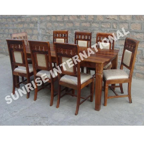 Elegant Design Wooden Dining Table 8 Cushion Chair Set