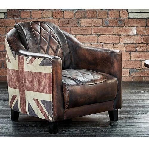 Wooden Vintage Union Jack Leather Lounge Chair