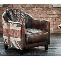 Wooden Vintage Union Jack Leather Lounge Chair