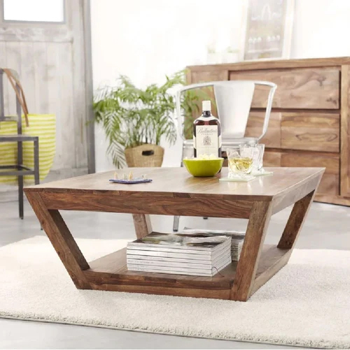 Wooden Coffee Table With Bottom Shelf With Taper Legs