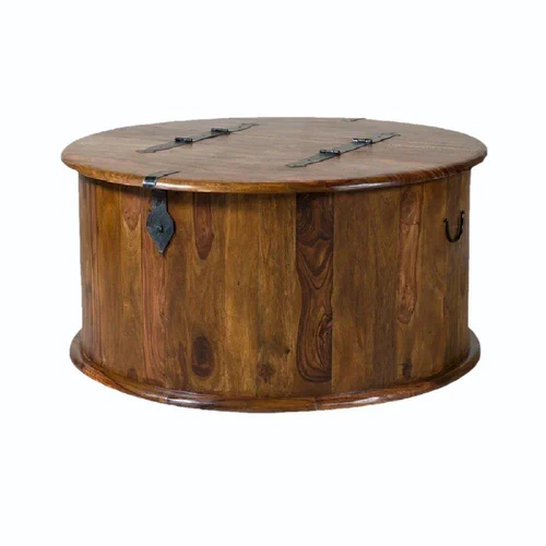 Artistic Wooden Round Coffee Center Table With Storage Space