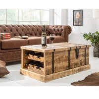 Wooden Coffee And Center Table With Storage And Bottle Rack