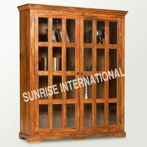Solid Sheesham Wood Bookshelf With Glass Door