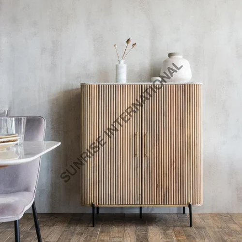 Designer Wooden Sideboard Cabinet With Marble Top And Metal Legs