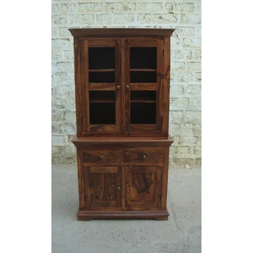 Ethnic Design Wooden Glass Kitchen Crockery Unit