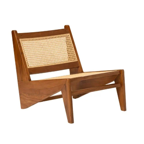 Mid Century Wooden Kangaroo Lounge Chair Rattan Cane Style