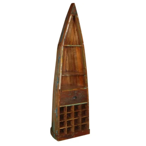 Reclaimed Wood Wooden Wine Rack Cabinet In Boat Design