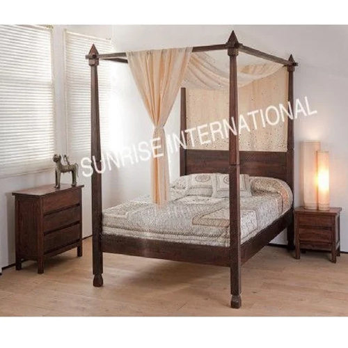 Rajasthani Style Handmade Wooden Poster Indian King Size Bed