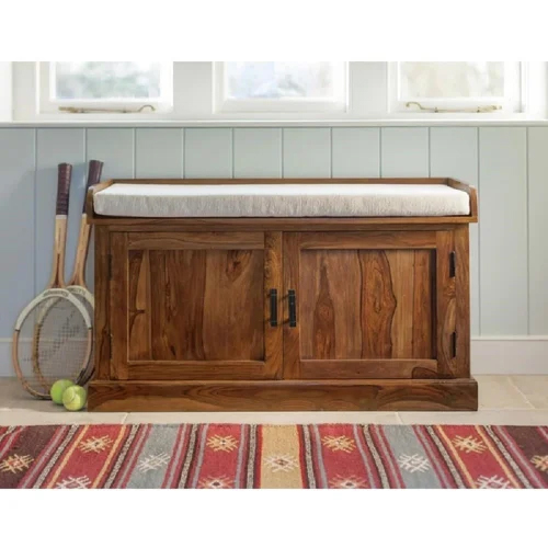 Wooden Shoe Rack Cabinet Cum Bench With Door And Seat Cushion
