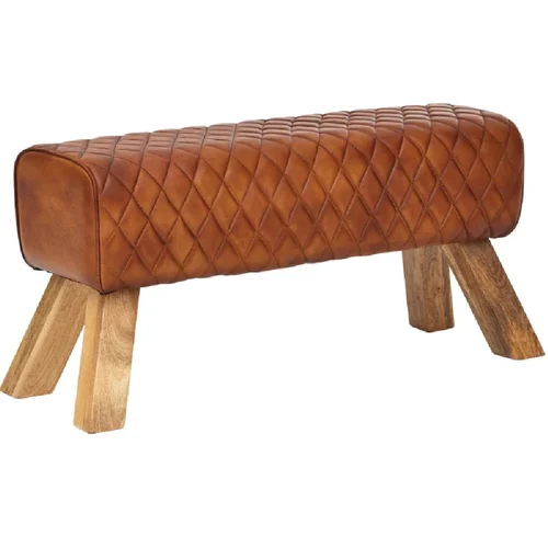 Wooden Vintage Leather Bench