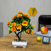 GW Creations Artificial Flower Plant - Silk & Plastic Materials, 13 cm Height, Yellow & Green Color, Ideal for Decorative Arrangements