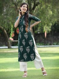 Riyon Kurti With Pant - Color: Green And White
