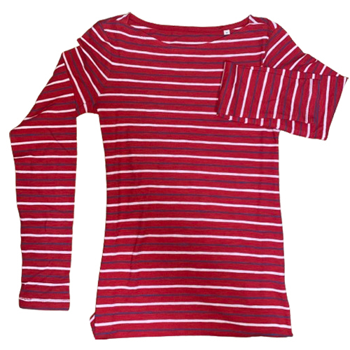 Ladies Round Neck Striped Cotton T-Shirt