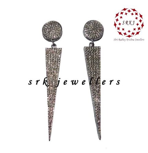 Starling Silver Handmade Pave Diamond Fancy Long Earrings