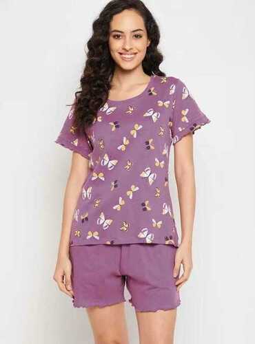 CLOVIA LADIES PRINTED SHORTY LILAC AOP PYJAMA SET