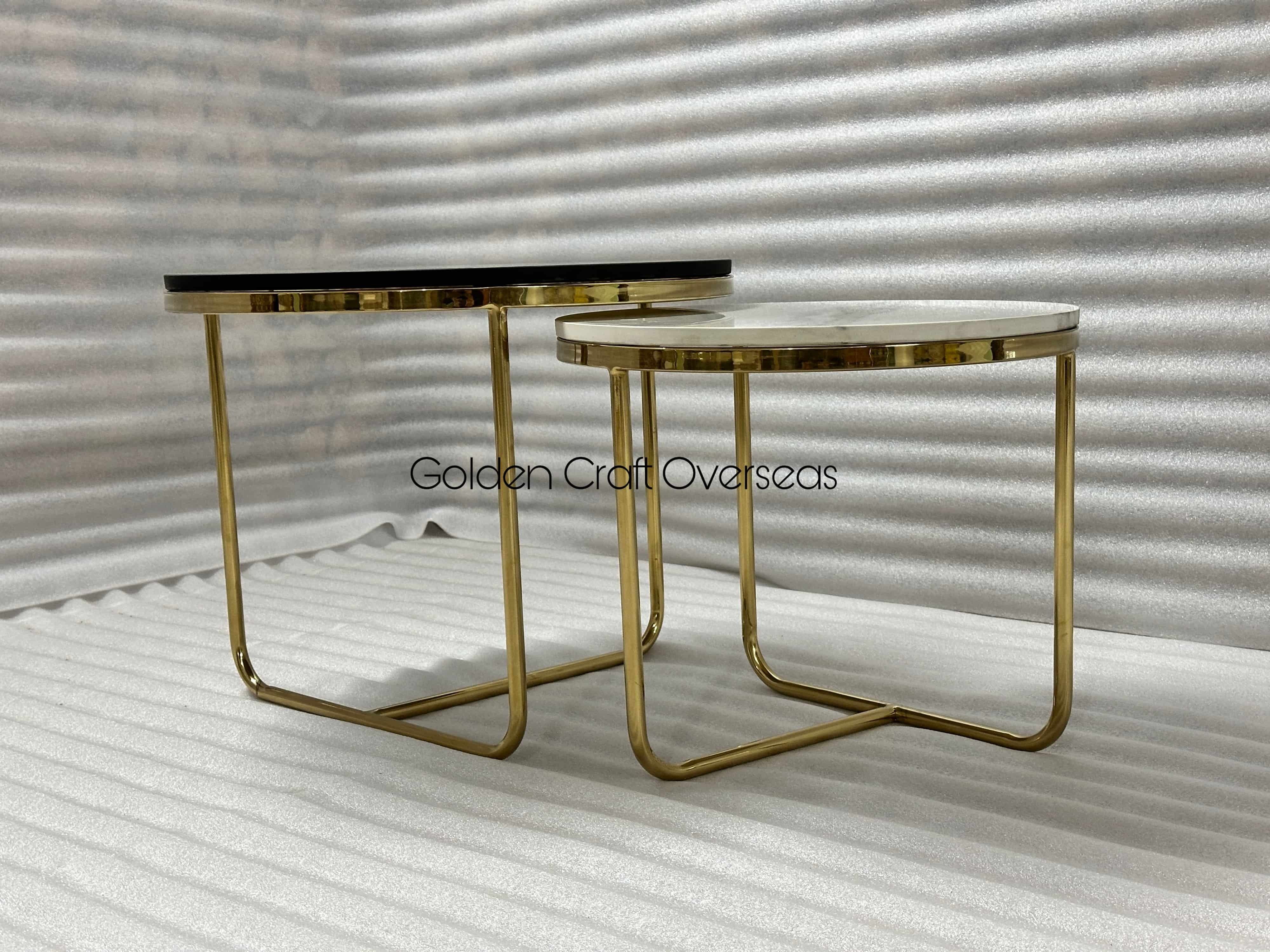 Gold PVD Coated Nesting Table Set of 2 In Stainless Steel 304 grade with black and white marble top