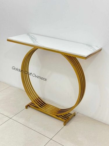 Console Table in Stainless Steel Gold TPR finish with white marble top for interiors