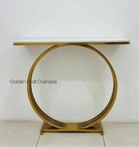 Console Table in Stainless Steel Gold TPR finish with white marble top for interiors