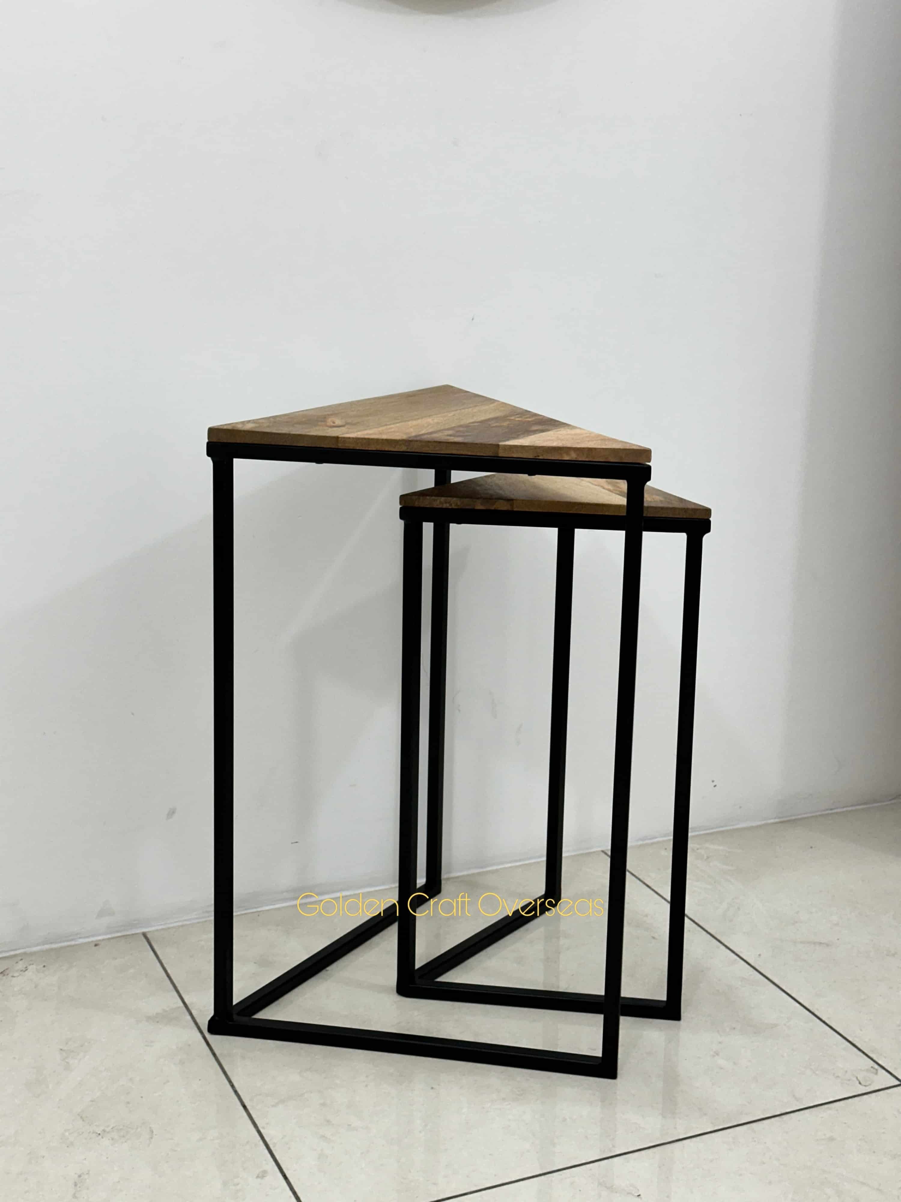 Affordable Nesting Table Set in MS with wooden top matte black powder coated frame