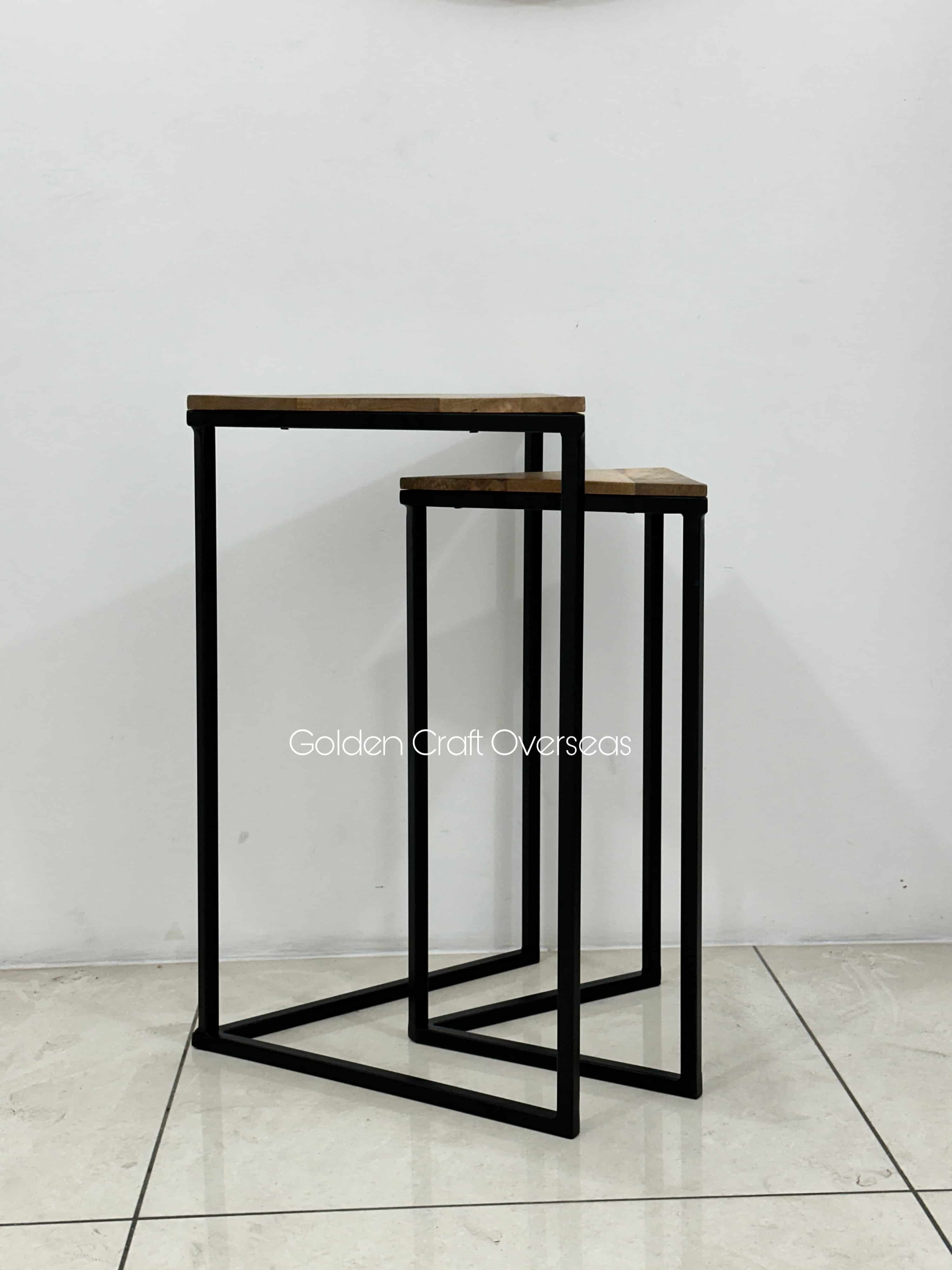 Affordable Nesting Table Set in MS with wooden top matte black powder coated frame
