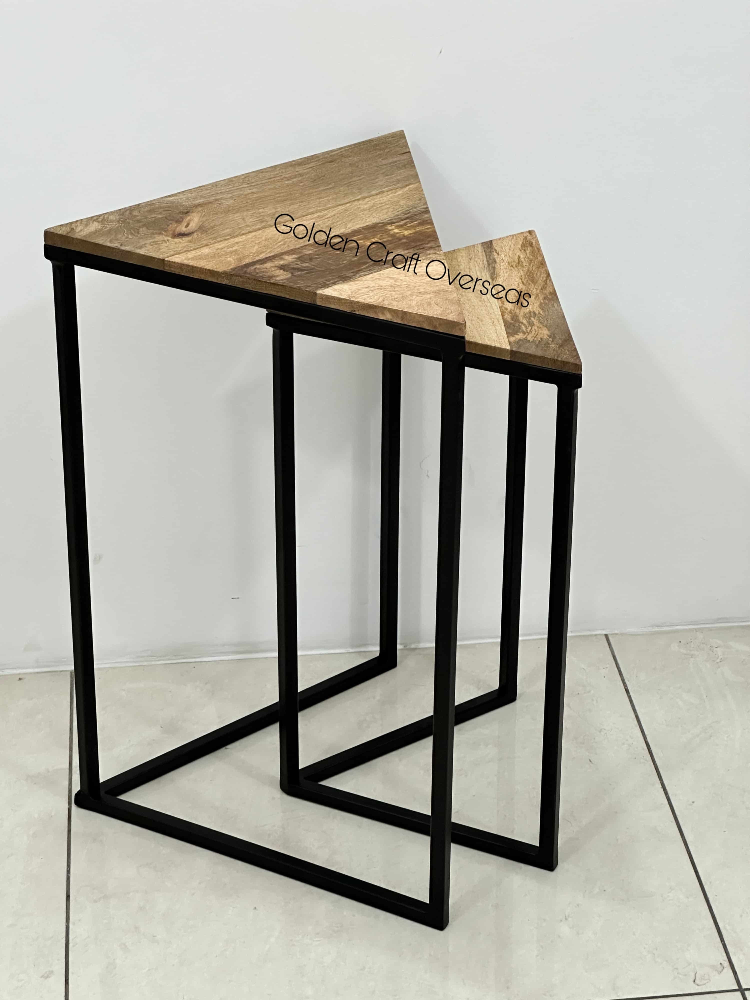 Affordable Nesting Table Set in MS with wooden top matte black powder coated frame