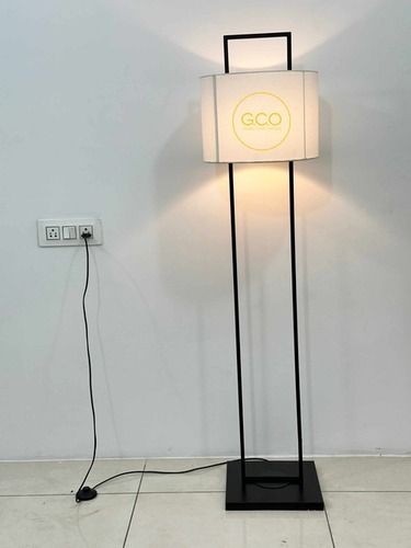 Metal Floor Lamp With White Fabric Shade And Black Frame For Interior Decorations - Light Source: Incandescent