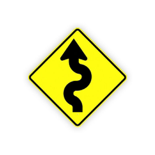 Yellow Warning Signs For Winding Road