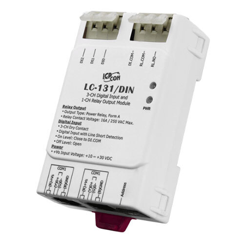 LC-131-DIN 3-channel Digital Input with Open-Short Circuit Detection and 1-channel Relay Output Module