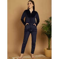 Plain Navy Velvet Night Suit