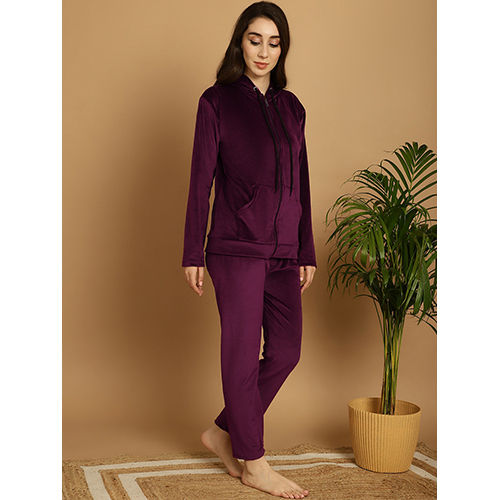 Plain Purple Velvet Night Suit