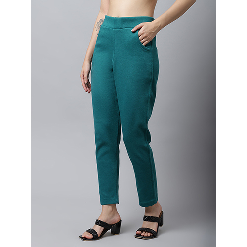 Plain Turquoise Woollen Ladies Pant