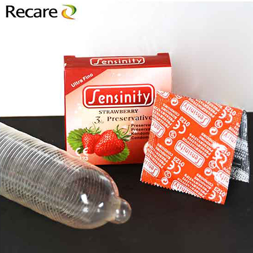 Red Mens Ribbed Condoms