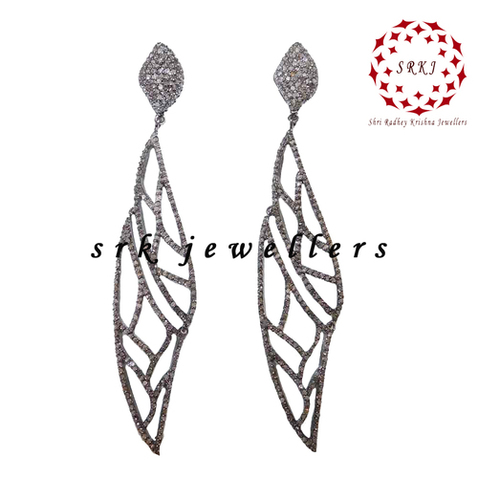 Starling silver Handmade Pave Diamond Fancy Style Long Earrings