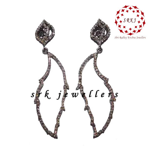 925 Starling Silver Handmade Pave Diamond Fancy Style Earrings