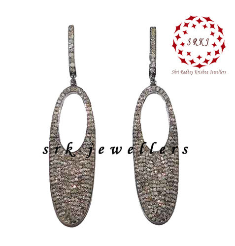 925 Starling Silver Handmade Pave Diamond Fancy Stylish Long Earrings