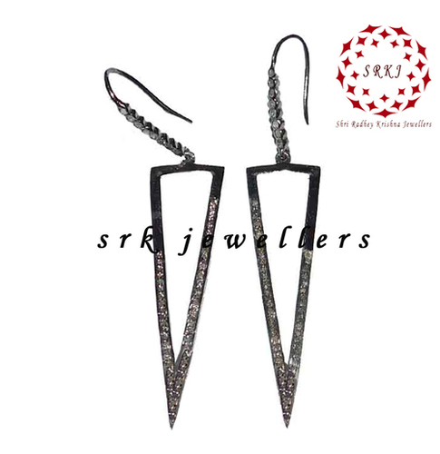 Starling Silver Handmade Pave Diamond Arrow Head Style Earrings