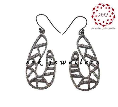 925 Sterling Silver Handmade Pave Diamond Dangle Earrings - 54x22 MM 0.48 Carat Diamond Weight Stylish Design for Women Perfect for Anniversary or Wedding