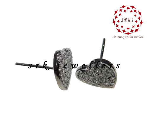 925 Starling Silver Handmade Pave Diamond Fancy Stylish Small Heart Stud Earrings