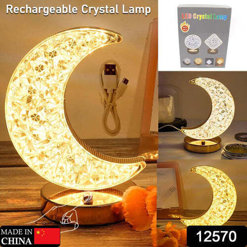 CRYSTAL TABLE LAMP MOON SHAPE TOUCH CONTROL LAMP WITH 3 COLOR