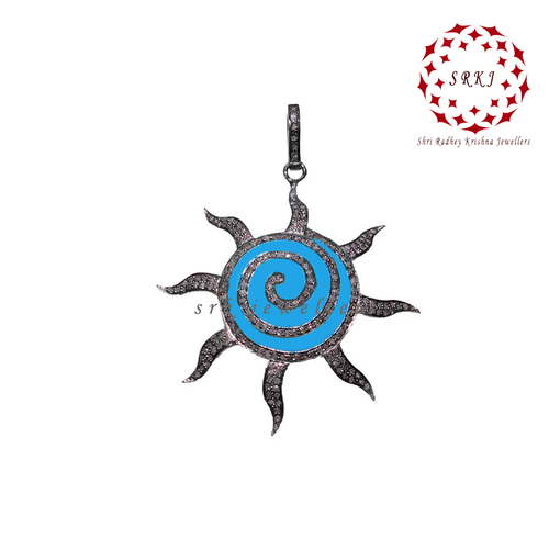 Starling Silver Handmade Pave Diamond With Enamel Sunburst Pendant - Gender: Unisex