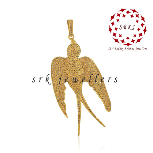 925 Starling Silver Handmade Pave Diamond Bird Style Fancy Pendant