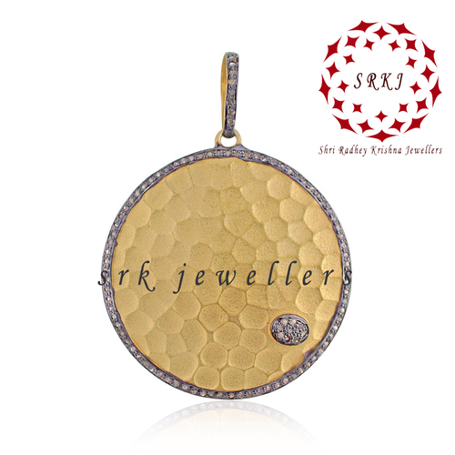 925 Starling Silver Handmade Pave Diamond Round Disk Pendant