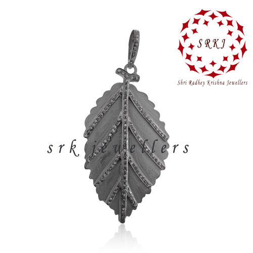 Starling Silver Handmade Pave Diamond Black Leaf Style Pendant - Gender: Unisex