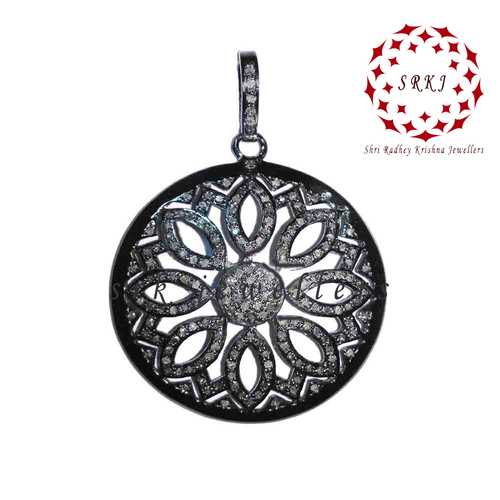 Starling silver Handmade Pave Diamond Flower Shape Two Tone Pendant