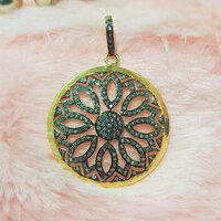 Starling silver Handmade Pave Diamond Flower Shape Two Tone Pendant