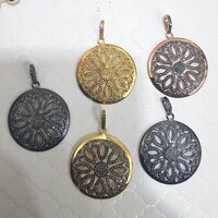 Starling silver Handmade Pave Diamond Flower Shape Two Tone Pendant