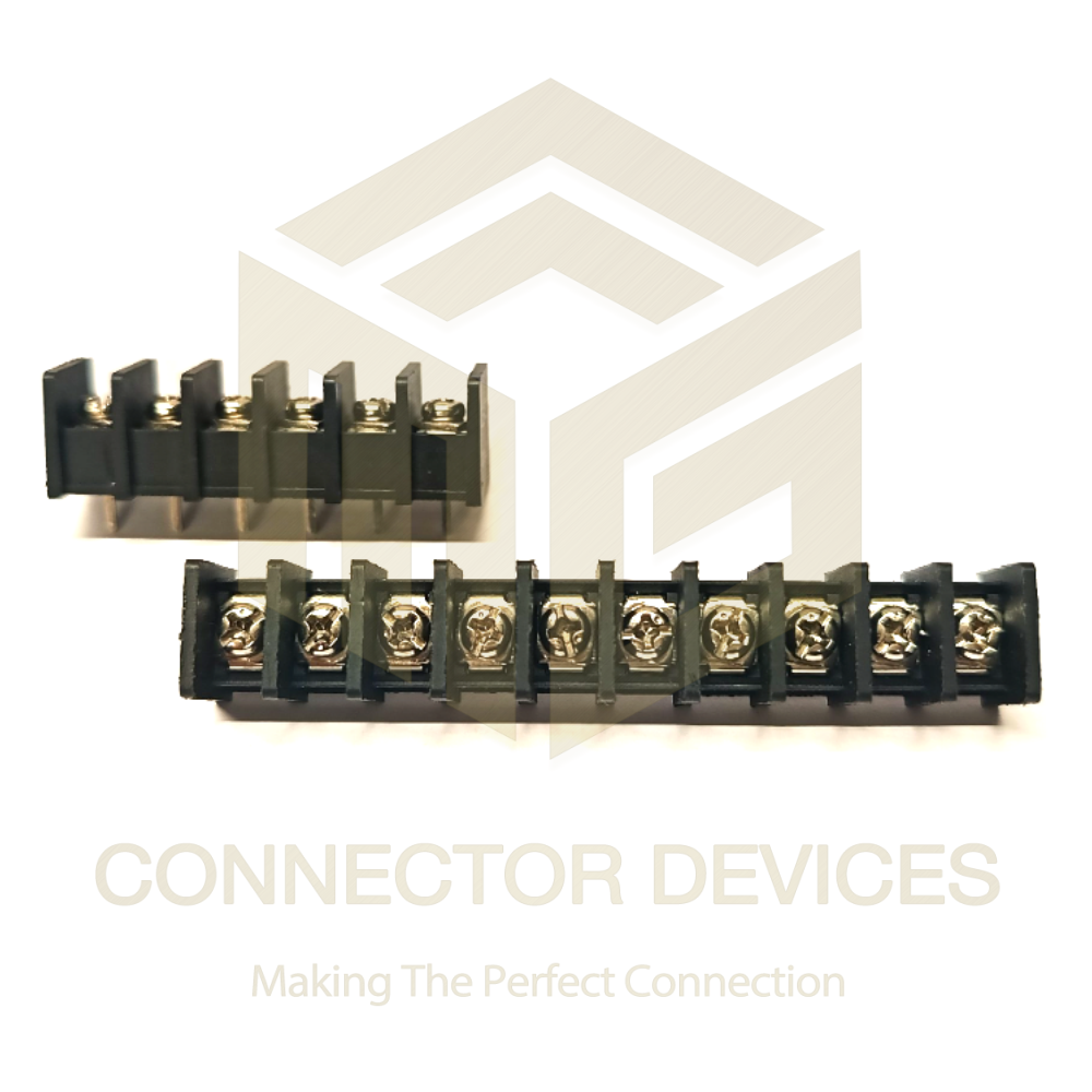 Barrier Terminal Block Connector - Brass Material, 8.25mm Pitch, Black Color, 2 To 10 Pin, 20a/300v Current Rated | Operating Temp -40c To +105c, Awg22-12