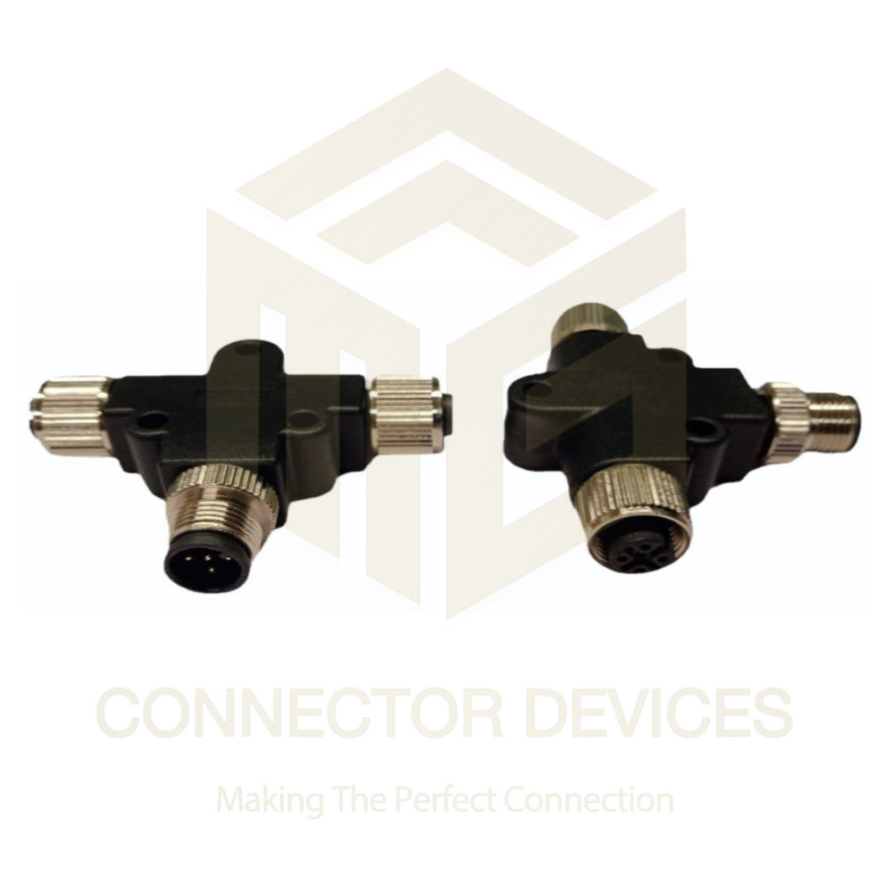 M12 Sensor Connectors T Splitter 5 Pin - Color: Black