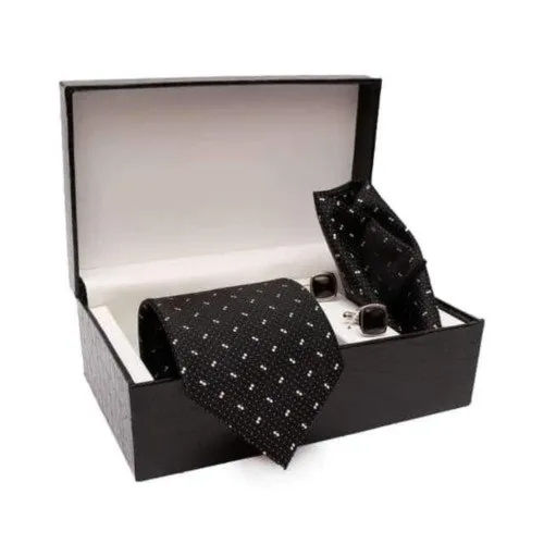 Mens Woven Silk Necktie Gift Set - Color: Black