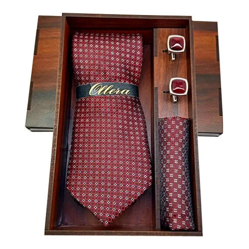 Maroon Wooden Box Tie Set